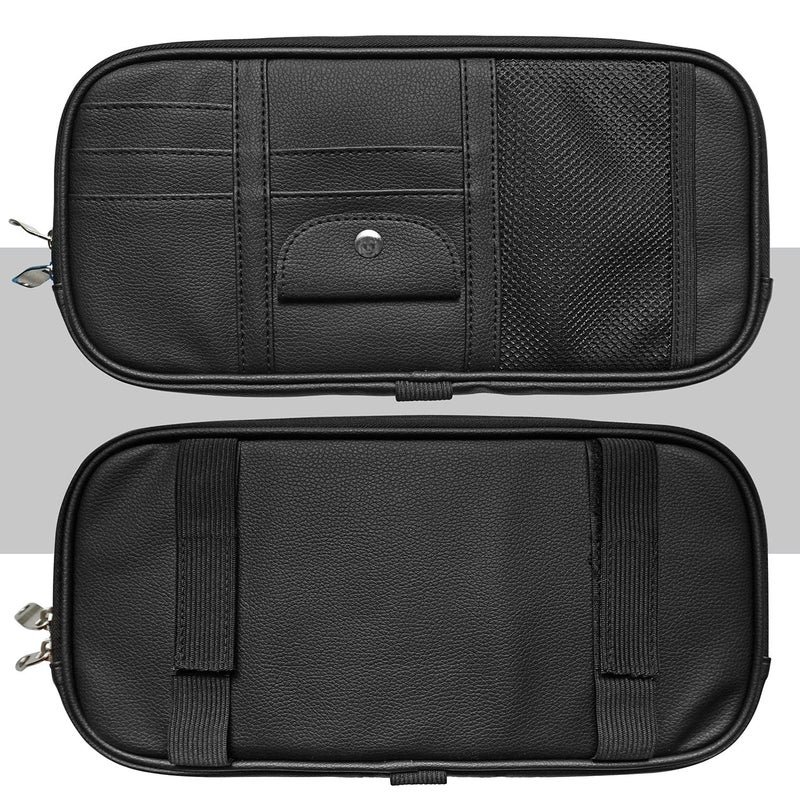 Da by Car Sun Visor Organizer  Multi-Pocket Visor Organizer Storage Pouch for Cars  SUVs & Trucks with Double Zippers  Elastic Bands & Glasses Clip - Organizes Essentials Keep Tidy (Black) - Image 5
